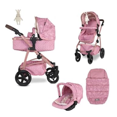 Cosatto Dolls Pram 3 in 1 Travel System Bundle Pram, Pushchair, Car Seat, Raincover Childrens Toy Age 3+ (Camille)