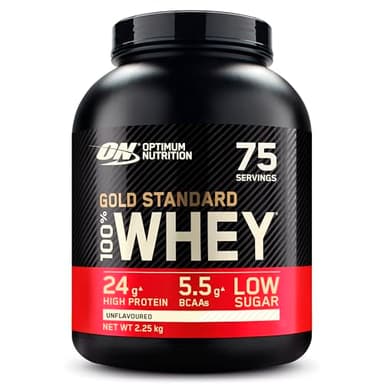 Optimum Nutrition Gold Standard Whey Muscle Building and Recovery Protein Powder With Naturally Occurring Glutamine and Amino Acids, Unflavoured, 75 Servings, 2.25kg, Packaging May Vary