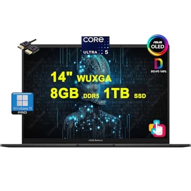 ASUS Zenbook 14 OLED AI PC Laptop | 14" WUXGA OLED Touch 550nits 100% DCI-P3 | Intel 14-core Ultra 5 125H | 8GB DDR5 1TB SSD Backlit Thunderbolt Harman/kardon Win11Pro w/DLCA Accessory