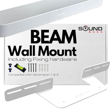 Soundbass Soundbar Mount For Sonos Beam compatible with Generation 1 & 2 Sonos Beam Sound Bar Includes All Necessary Mounting Hardware, Mounts Bracket, White