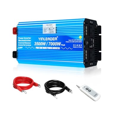 Yinleader Pure Sine Wave Power inverter 3500W DC 24V to 240V voltage converter USB & 2 AC sockets / 7000W