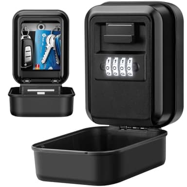 BTNEEU Key Safe Wall Mounted Police Approved Key Box with Light Up Dial Key Lock Box Outdoor Large Lock Boxes 4 Digit Combination Key Cabinet with Weatherproof Cover for Home Office Garage (Black)