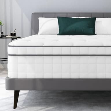 Aotumm Ciort King Size Mattress, 5FT Innerspring Hybrid 10.6 Inch Mattress with Breathable Foam and Pocket Spring for Cool Comfort Sleep, Medium Plush Feel (150x200x27cm), White
