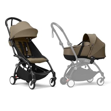 Stokke YOYO3 Stroller with Newborn Shell - Includes Black Frame, YOYO 6+ Color Pack (Toffee) & Newborn Shell (Toffee)