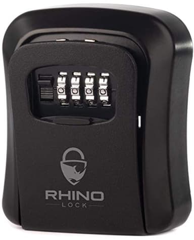 Rhino Lock Secure Key Combination Safe - Outdoor Heavy Duty Wall Mounted Security Key Safe - Large Internal Storage for House or Office Keys with Strong 4 Digit Lock #UKBrand (Medium, Black)
