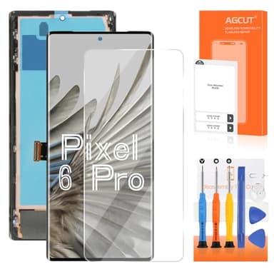 AGCUT OLED Screen for Google Pixel 6 Pro LCD Display Pixel 6 PRO GLUOG G8VOU LCD Display Touch Screen Assembly with Repair Tools with Frame (Black, Fingerprint Support)