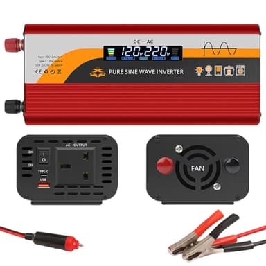 2000W Inverter 12V/24V to 220V, Pure Sine Wave Inverter 12V Power Inverter with Type C, USB, Socket Car Adapter, Bekasa Car Power Inverter for Vehicles with Digital Display for Travel, Camping, RV