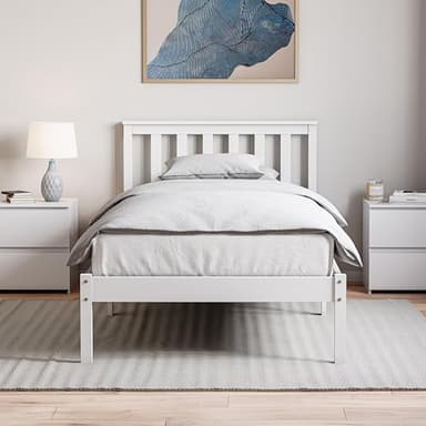 Vida Designs Milan Single Bed, 3ft, Bed Frame, Solid Pine Wood, Headboard, Low Foot End, Bedroom Furniture, White