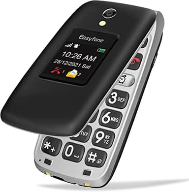 Easyfone Prime-A1 Pro 4G LTE SIM-Free Flip Mobile Phone for Seniors, 2.4'' HD Display, Large Fonts, Clear Sound, SOS Button, 1500mAh Battery with a Charging Dock (Black)