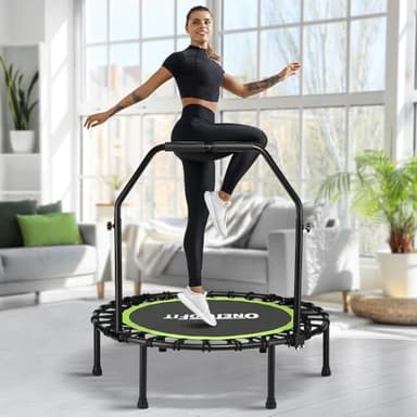 ONETWOFIT Foldable Rebounder Trampoline for Adults, 40”/42"/45" Mini Fitness Trampoline W/Adjustable Foam Handle Bungees, Quiet Exercise Trampoline Max Load 330lbs (40in-Green)