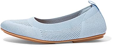 FitFlop Women's Allegro Tonal Knit Ballerina Ballet Flat, Pale Blue/Silver - 7