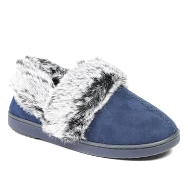 Pavers Luxury Velour Cushioned Slippers - Navy Size 8