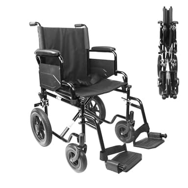 PEPE Mobility - Lightweight Folding Wheelchair for Adults (Sturdy Steel Frame), Travel, Steel Transit