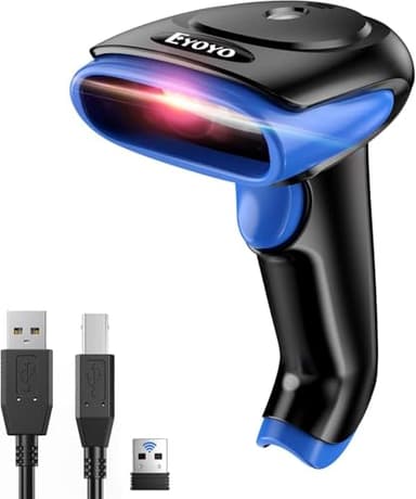 Eyoyo 2D Bluetooth Barcode Scanner Wireless, 2500mAh Handheld Cordless USB Wired QR Bar Code Reader for Library, Warehouse Inventory Compatible with iPad, Android Phone, iPhone, Laptop