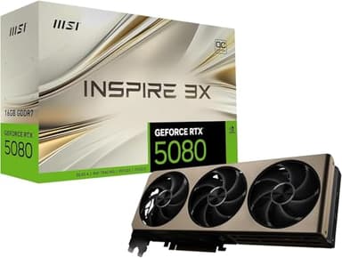 MSI NVIDIA GeForce RTX 5080 16G INSPIRE 3X OC GDDR7 256bit Gaming Graphics card, Boost Clock up to 2655 MHz, PCIe Gen 5, DLSS 4, DP 2.1 x 3, HDMI 2.1 x 1, SFF Ready