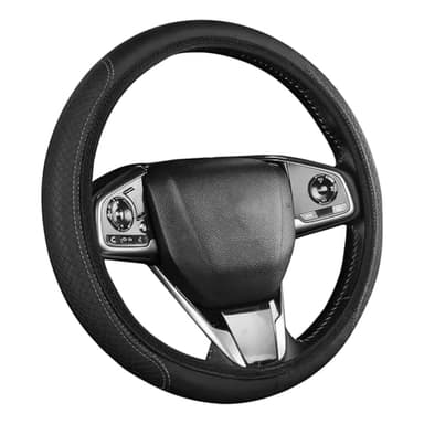 Black Steering Wheel Cover, Soft Leather Steering Wheel Cover Anti-slip Elastic Auto Steering Protector Breathable Car Wheel Cover Universal Size 37-38cm(14.5-14.9inch) (Black)