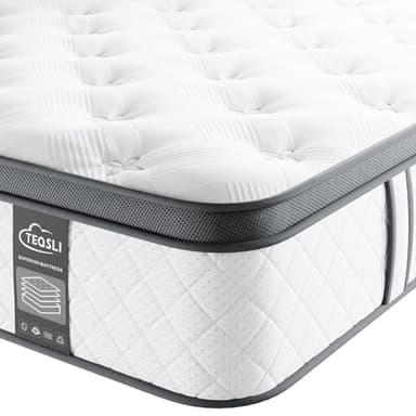 TeQsli 5FT King Mattress 10 Inch Gel Memory Foam Pocket Spring Hybrid Mattress, Medium Firm Orthopedic King Mattresses Back Pain Relief - Edge Support & OEKO-TEX Certified 150x200x25cm