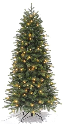 Best Artificial 8ft / 240cm Balsam Fir Pre Lit Christmas Tree With Real Feel PE Tips, Hinged With LED Lights