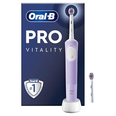 Oral-B Vitality Pro Electric Toothbrushes For Adults, 1 Handle, 2 Toothbrush Heads, 3 Brushing Modes Including Sensitive Plus, 2 Pin UK Plug, Purple