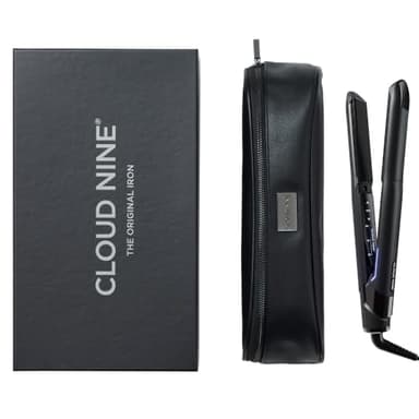 CLOUD NINE The Original Iron Black Hair Straightener Giftset | Variable Temperature Control Quick Heat Touch Technology Ceramic Floating Plates Spring Flex Styling | Perfect Smooth Sleek Results