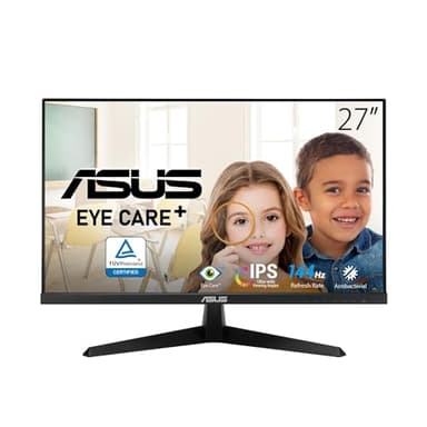 ASUS VY279HGE Eye Care Gaming Monitor, 27 inch FHD (1920 x 1080), IPS, 144Hz, IPS, SmoothMotion, 1ms (MPRT), FreeSync, Eye Care technology, Blue Light Filter, Flicker Free, antibacterial treatment