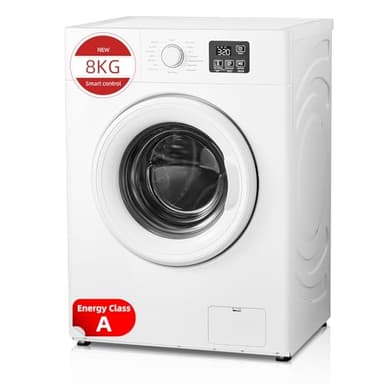 8KG Washing Machine, Smart Freestanding Washing Machine, with 16 Washing Cycles & 3 Extra Feature, Quiet Inverter Motor, 15min Quick Wash, for Apartment, Home, Dorm, White