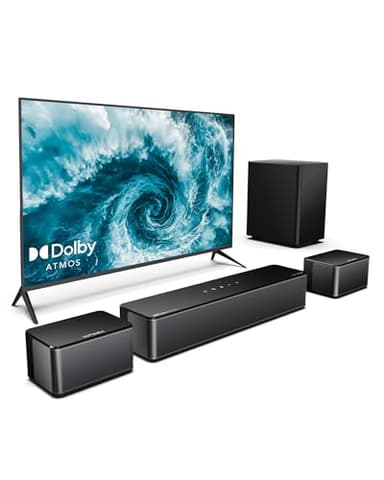 ULTIMEA 5.1 Soundbar Compatible with Dolby Atmos, 410W Surround Sound System Sound Bar for TV, Sound Bar with Wireless Subwoofer, Surround and Bass Adjustable Home Audio TV Speakers, Poseidon D60