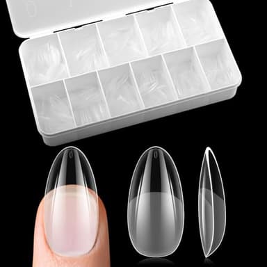 EBANKU Short Almond Nail Nips, 550PCS Half Matte Soft Gel Full Cover Nail Tips Kit for Nails Extensions, Clear Acrylic & Strong Press on Nails for Home DIY Manicure Nail Salons, 11 Sizes