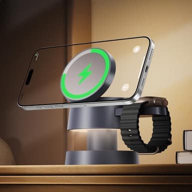 iVANKY for iPhone 16 Pro Max 4 in 1 Wireless Charging Station Cube with Night-Lamp for MagSafe Magnetic Charger, 22.5 W Travel Stand, 3 in 1 Fast Charge for Apple iWatch Ultra, Airpods