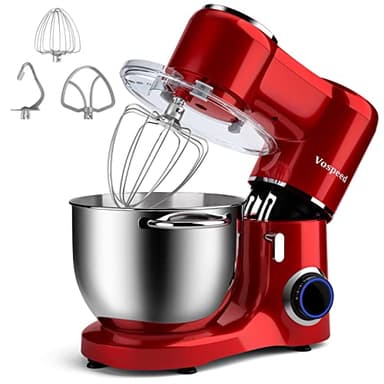 Vospeed Stand Mixer 8L Cake Mixer Electric Kitchen Food Mixer with Stainless Steel Bowl, Beater, Dough Hook, Whisk for Baking, Dishwasher Safe (Red)