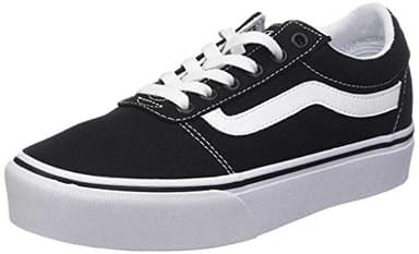 Womens Vans Size 5.5, Platform Ward Sneaker, Black & White Suede Canvas Stack Lace Up Shoes, Low Top Ladies' Trainers, Lightweight Sports Shoes by Vans Active Wear Range (5.5 UK)
