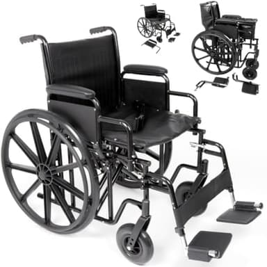 U-GO Atlas Bariatric Steel Self Propelled Wheelchair, Folding Wheelchairs for Adults, Mobility Aid, Heavy Duty Travel Transport Wheelchair with Extra Wide Seat (22")