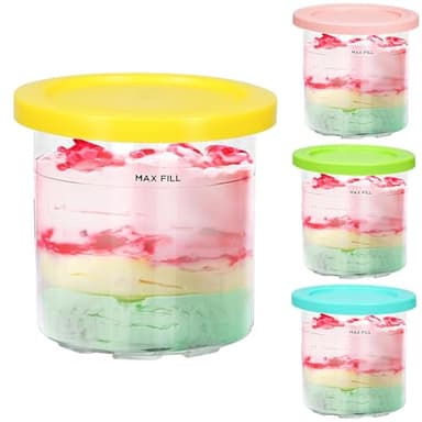 Advantez Compatible with Ninja Ice Cream Maker Tubs,4 Pack Creami Tubs Fit for NC300UK&NC299UK Series,473ml Ice Cream Pots with Lids,Dishwasher Safe