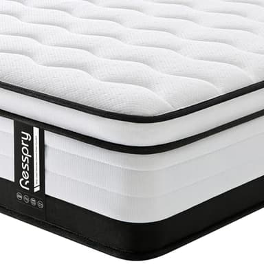Resspry Double Mattress 4FT6, 10.6 Inch Memory Foam Sprung Mattress, Pressure Relieving and Cooling for Pure Comfort, Supportive Medium Firm Hybrid Mattresses, Eternal Collection (135x190x27cm)