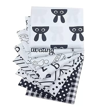 CraftsFabrics 8pcs 40cmx 50cm Black and White Printed Twill Children's Fat Quarters Bundle 100% Cotton Fabric for Quilting, Patchwork, Arts & Crafts, Sewing Nursery Clothes, DIY Projects