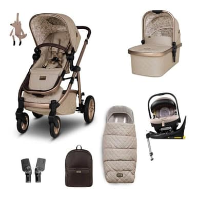 Cosatto 3 in 1 Travel System, Wow 3 - Birth to 25kg, Duo Direction Compact Fold, Carrycot, Seat Unit, ADAC Tested iSize Car Seat, Rotating ISOFIX Base, Adapters, Footmuff & Backpack (Whisper)