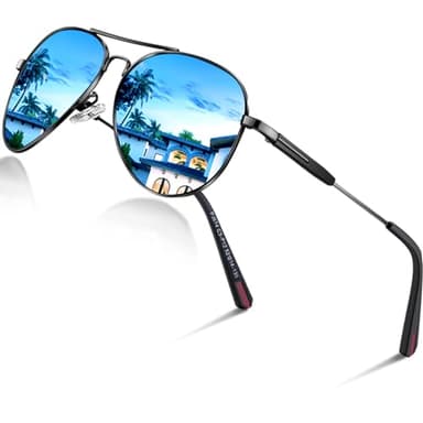 DADA-PRO Sunglasses Mens Polarised Sunglasses Womens Pilot Sun glasses Black Designer UV Protection Mirrored Reflective Dark Shades for Driving Hiking Running (Blue/Mirrored Lens)