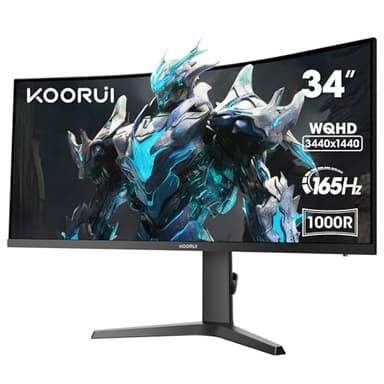 KOORUI 34 Inch Ultrawide Curved Gaming Monitor, 165Hz, WQHD 1440P, 1000R, MPRT 1MS, HDR 400, 2x HDMI 2.0, 1x DisplayPort 1.4, AdaptiveSync, Tilt/Height Adjustable, Black