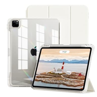 JKSML Case for iPad Pro 11 Inch, iPad Pro 4th/3rd/2nd Generation 2022/2021/2020 Case with Pencil Holder, 2 in 1 Removable Cover with Transparent Back for iPad 11" Pro-Beige