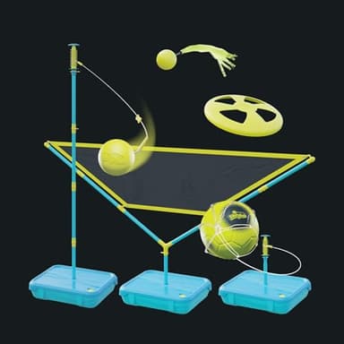 Swingball 5 in 1 Multiplay All Surface Set - Includes Swingball, Soccer, Volleyball, Tailball Tennis, and Flying Disc, Versatile Outdoor Game Kit for Kids, Ages 6+