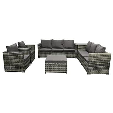 COZYBRITE Rattan Garden Furniture Corner Sofa Set with Coffee Corner Tables Chairs 9 Seater for Outdoor Patio Backyard SFS098