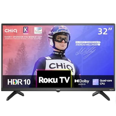 CHiQ ROKU TV L32G5NK, 32 Inch Smart TV, Small Tvs for Bedroom, Dolby Audio, Mobile Control, Voice Assistant, BBC, Disney+, 2.4&5G WiFi, USB 2.0, 2023 New