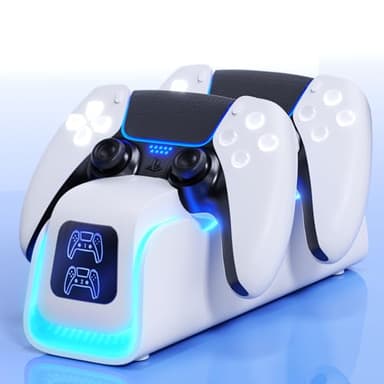 PS5 Controller Charger,Playstation 5 Charging Dock for Dualsense Edge with 6 LED & RGB Mode,Overcharge Protection Fast Controller Charging Station Stand Skin protector sets with Cable for Game Console