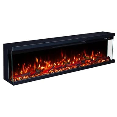 Valine Fires 3-Sided Panoramic Electric Freestanding Fireplace Heater 72"/183cm – Wall-Mounted, Media Wall Electric Fire, 15 LED Colours, Crackling Sound, Wifi/Alexa/App/Remote 900W/1800W Heat Control