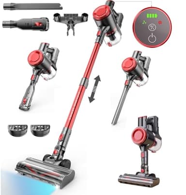 OLAYMEY Cordless Vacuum Cleaner 7 in 1, 45KPA Stick Vacuum Up to 50Mins Runtime, Upright Self-Standing Lightweight Handheld Vacuums with Detachable Battery for Hardwood Floor Carpet Car Pet Hair