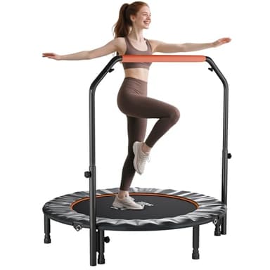 HOMCOM 48" Foldable Mini Trampoline Fitness Trampoline Rebounder for Adults with Adjustable Foam Handle, for Indoors, Outdoors, Cardio Training, 200kg Weight Capacity, Orange