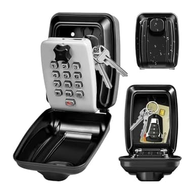 OKPOW Key Safe Wall Mounted - Police Approved Key Lock Box with 12-digit Combination Resettable Push Button for Elderly Easy to Use - Key Safe Box Durable Aluminum Alloy for Outdoor Installation