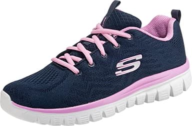 Skechers Women's Graceful Get Connected Sneaker, Navy Mesh Pink Trim, 6 UK