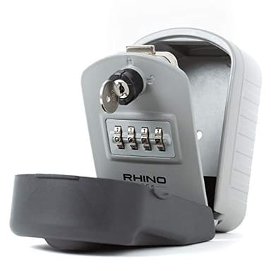Rhino Lock Secure Pro - Combination Key Safe Wall Mounted - Lock Box/Key Box- Large Internal Storage for Keys with 4 Digit Lock, Emergency Key Access & Patented Code Recovery System #UKBrand (Grey)