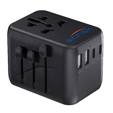 Bigfish Universal Travel Adapter, Worldwide Travel Plug Adapter with 2 USB A and 2 USB C, Dual 10A Fuses All In One International Travel Adapter - EU UK US AUS Plugs